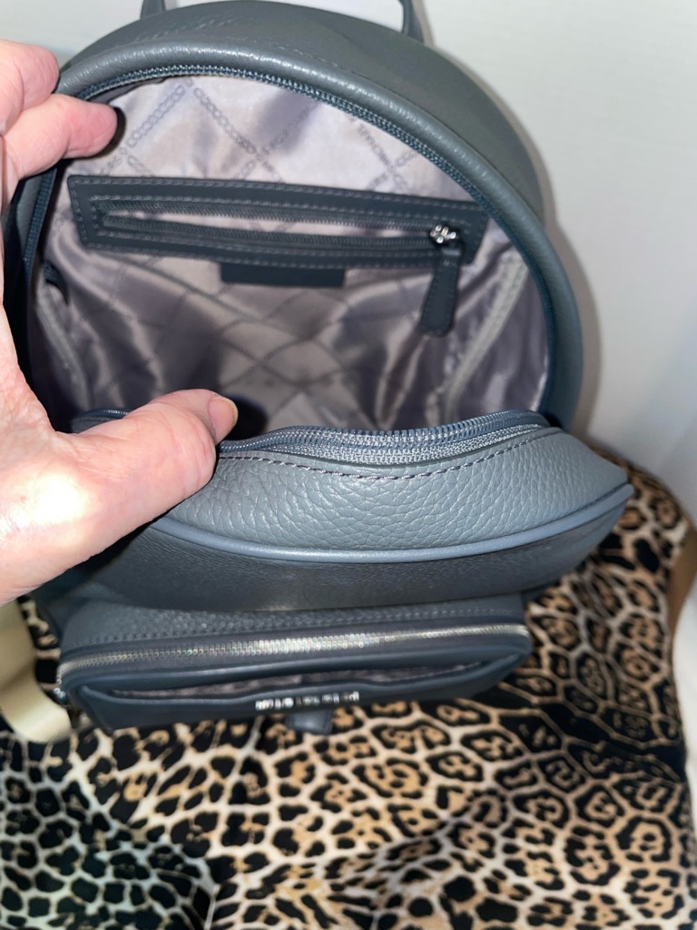 Michael Kors Pebbled Leather Medium Backpack in Slate Grey - Picture 6 of 16